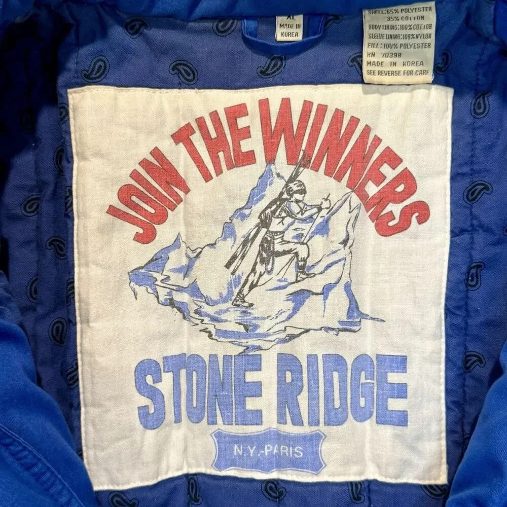 Vintage 80s Blue Stone Ridge N.Y. Paris Bomber Ski Jacket Sz XL Join The Winners